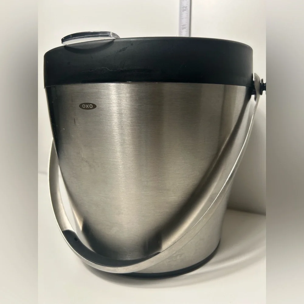 OXO Stainless Steel Double Walled Ice Bucket 4 Quart Hinged Lid Handle #0305243